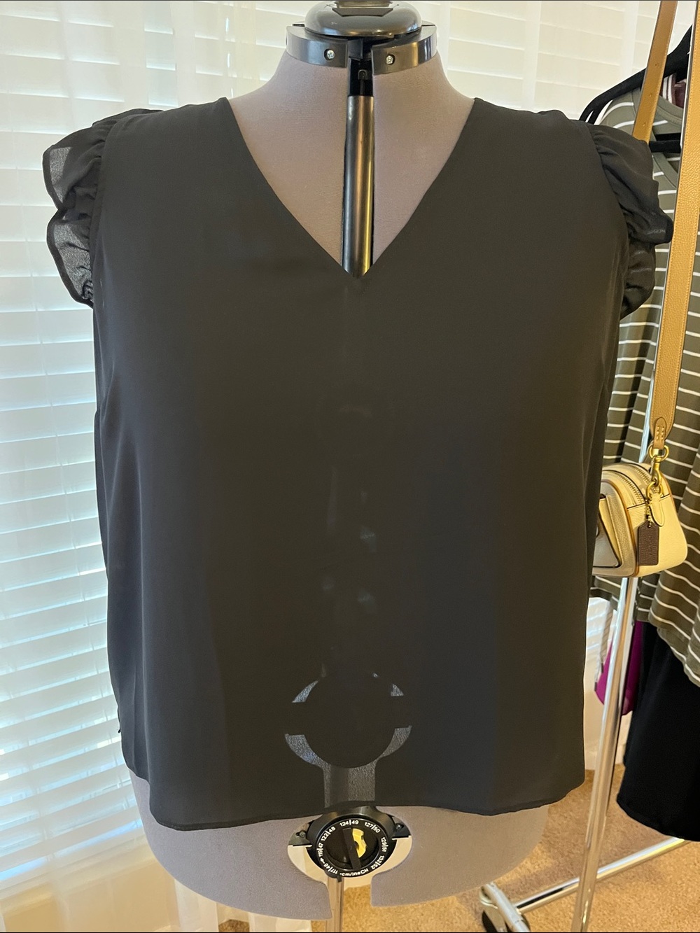 J Crew Black Sheer Sleeveless Ruffle Shell 24 3x